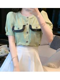 On Sale Color Matching Short Style Blouse 