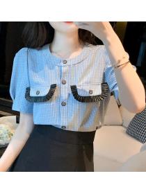On Sale Color Matching Short Style Blouse 