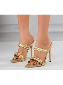 Gold Snake print Chain High-heeled Sandals