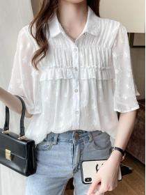 On Sale ruffled tie V-neck Lace Up Blouse 