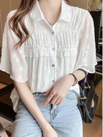 On Sale ruffled tie V-neck Lace Up Blouse 