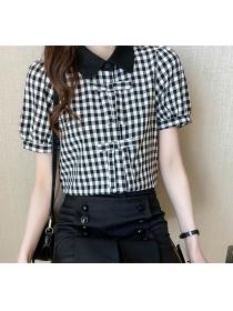New Style Doll Collars Grid Printing Blouse 
