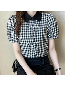 New Style Doll Collars Grid Printing Blouse 