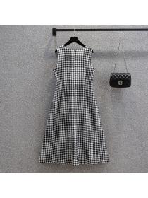 Fashion plaid long cotton&linen Plus size dress