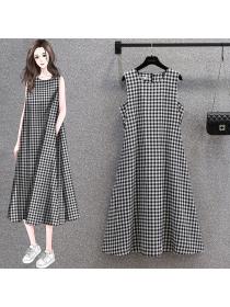 Fashion plaid long cotton&linen Plus size dress