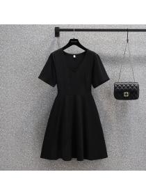 Vintage style black dress V-neck Plus dress