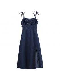 Summer new plus size french split denim dress Sling dress