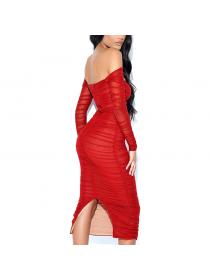 Outlet hot style Women's new sexy mesh pleated off shoulder dress