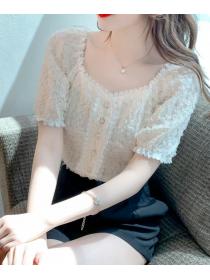 Korean Style Lace Hollow Out Leisure Blouse 