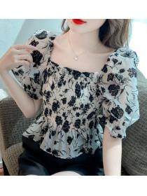 On Sale fresh sexy French collarbone floral top