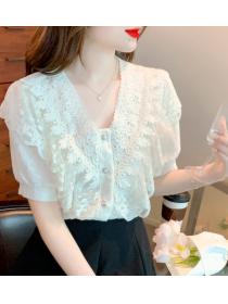 On Sale V  Collars Lace Hollow Out Fashion Top 