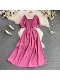 Vintage style Square Neck Puff Sleeves  A-line Dress Elegant Large Swing Long dress