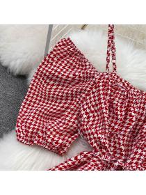 Summer Korean fashion square neck puff sleeves  A-line straps dress