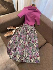 Vintage style Summer High Waist Skirt + Irregular Knitted top Two-piece Set