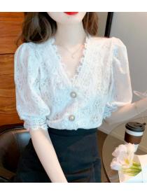 On Sale V  Collars Lace Hollow Out Top 