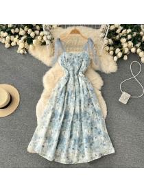 Korean fashion short-sleeved floral dress summer temperament lady dress