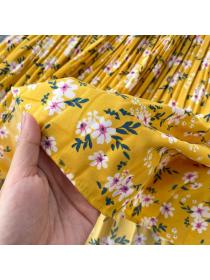 Summer new floral thin dress chiffon temperament pleated knee-length dress