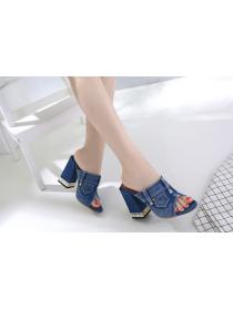 Chunky Heel Denim Slippers Fish Mouth Casual  Slipper