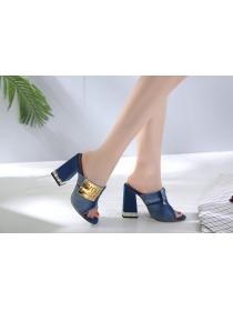 Women's denim slippers high heel fish mouth casual sandals