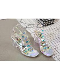 Crystal thick heel transparent women's  high heel fish mouth sandals