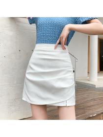Summer new pleated hip-full skirt women's split A-line skirt
