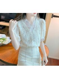 On Sale V  Collars Hollow Out Fashion Blouse 
