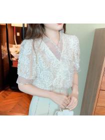 On Sale V  Collars Hollow Out Fashion Blouse 