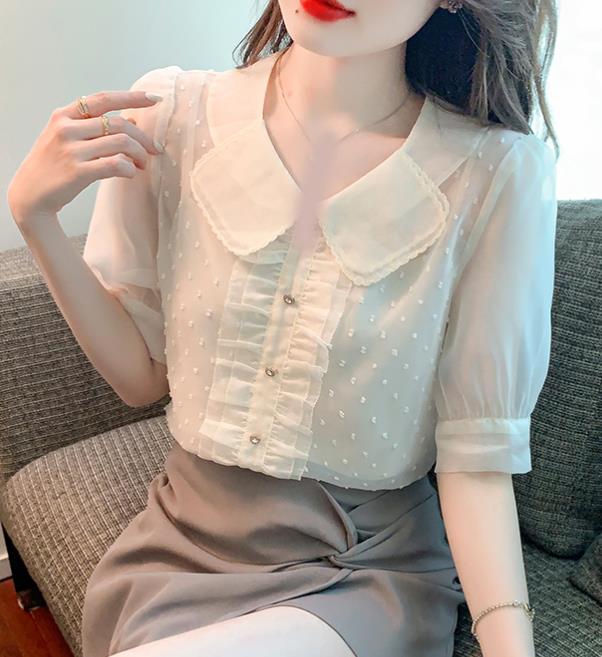 On Sale Pure Color Doll Collars Fashion Blouse