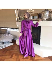 Elegant style European fashion Dubai Long-sleeved Satin Long dress 