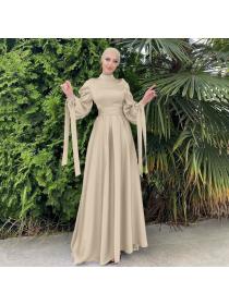 Elegant style European fashion Dubai Long-sleeved Corset Satin Long dress