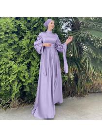 Elegant style European fashion Dubai Long-sleeved Corset Satin Long dress 