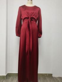 Elegant style European fashion Dubai Long-sleeved Plain Satin Long dress 
