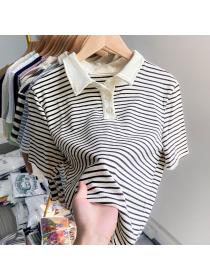 New style short-sleeved women's T-shirt summer striped Top