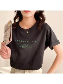 New style short-sleeved Round neck Letter 100% cotton T-shirt