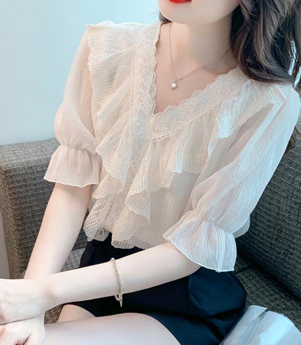 On Sale V  Collars Ruffles Hollow Out Blouse