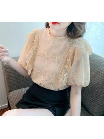 New Style Lace Hollow Out Horn Sleeve Top 