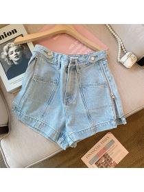 High waist denim shorts fashion design zipper pants