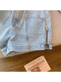 High waist denim shorts fashion design zipper pants