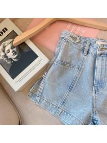 High waist denim shorts fashion design zipper pants