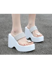 Wedge Platform Square Toe Rhinestone Muffin Slippers