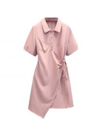 Summer new Plus size dress Polo-neck temperament waist slim Short-sleeved dress
