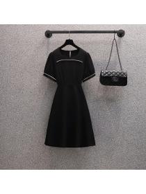 Fashion style Plus size Summer Plain High-waist Short sleeve dress 