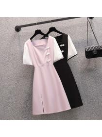 Summer's new square collar fake two-piece dress