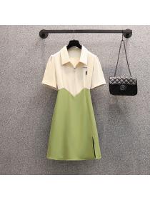 New style Korean fashion temperament high waist matching slim mid-length dress