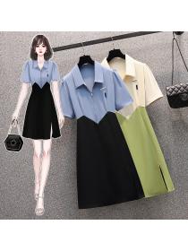 New style Korean fashion temperament high waist matching slim mid-length dress