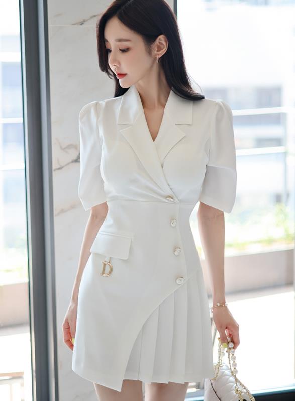 Korean Style temperament V-neck slim  fashion waist bag hip fishtail dress