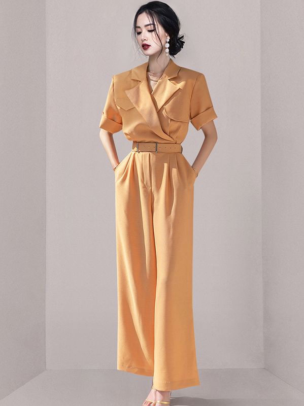 Korean Style Pure Color Show Waist Jumpsuits