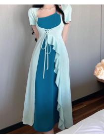 Retro design sense new country style   two-piece stitching slim slim dress