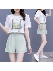 Summer new Simple style Round neck T-shirt Casual Short pants for women