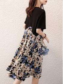 Contrast color stitching loose and slim chiffon dress